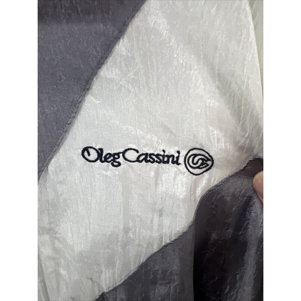 Vtg Oleg Cassini Lined Jacket Black White Gray Windbreaker Size‎ XL 80s - Picture 2 of 7
